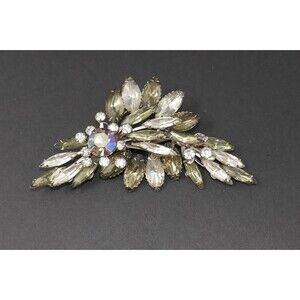 Vintage Massive Floral Crystal Rhinestone Brooch Pin